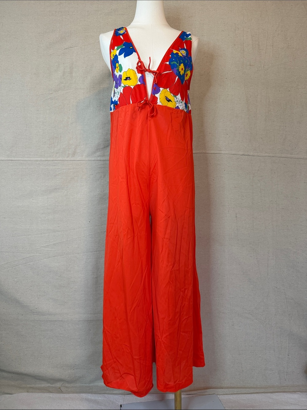 Vintage Red Floral Tie-Front Jumpsuit